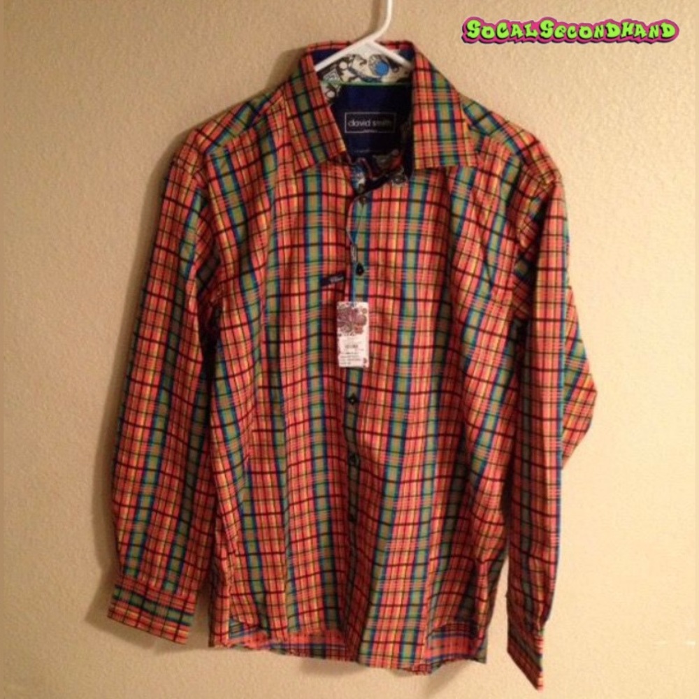 David Smith Australia Mens Medium Saffron Long Sleeve Dress Shirt Nwt